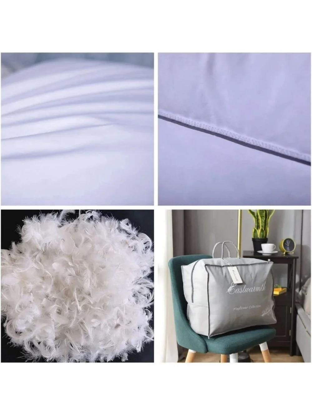 Cozy Queen Size Down Pillow with Goose Feathers, Hotel-Quality Sleep Comfort